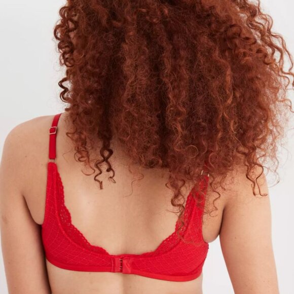 Aerie Red Real Power Plunge Push Up Slumber Party Lace Bra Size 32D - Picture 2 of 5